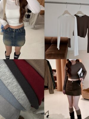 超彈親膚圓領短版微透打底上衣