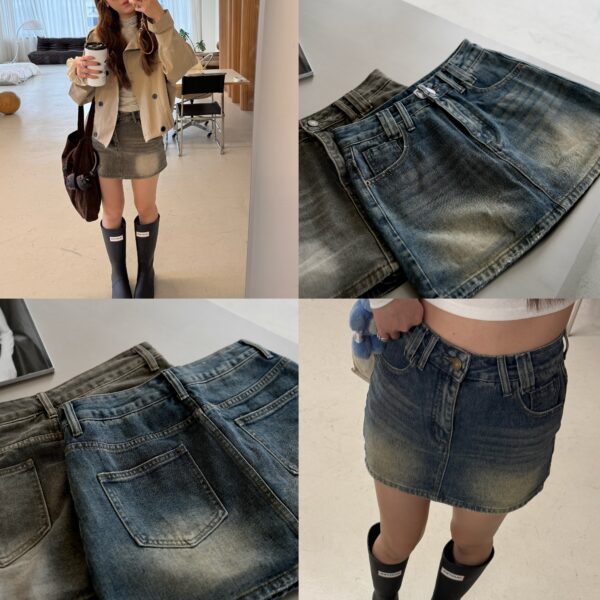 復古刷色超瘦牛仔短裙（有內襯）