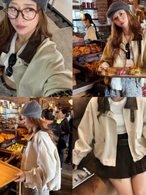 巴恩風拼接領風衣工裝外套