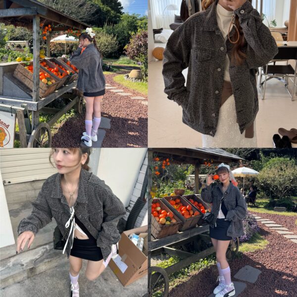 歐膩時髦豹紋牛仔外套