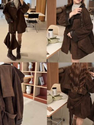 自留重磅麂皮中長版風衣外套+包包