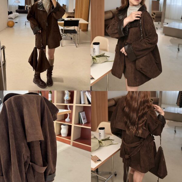 自留重磅麂皮中長版風衣外套+包包