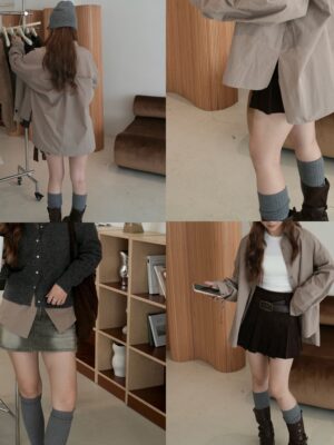 前短後長奶茶素面長袖襯衫