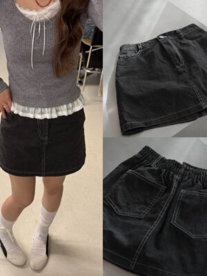 百搭不會錯反車線後鬆緊窄裙短裙