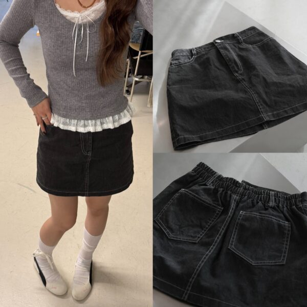 百搭不會錯反車線後鬆緊窄裙短裙