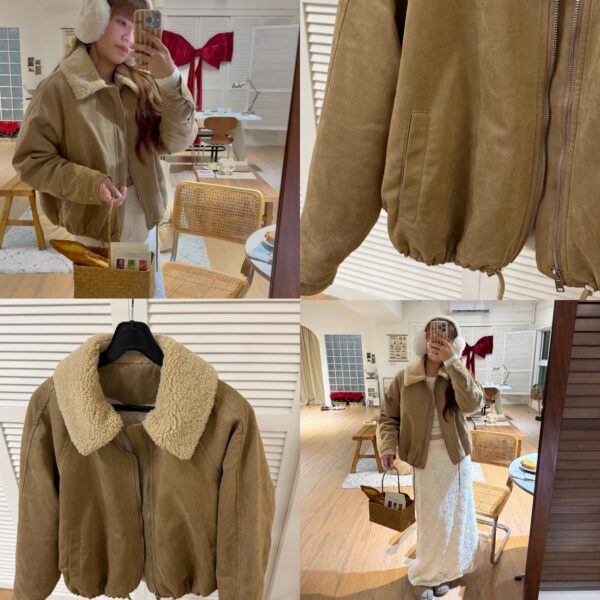 拼接羔羊毛超舒服軟麂皮保暖外套