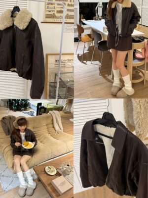 可拆羔羊毛拼接兩穿皮外套