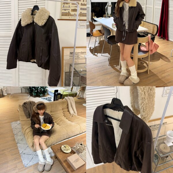 可拆羔羊毛拼接兩穿皮外套