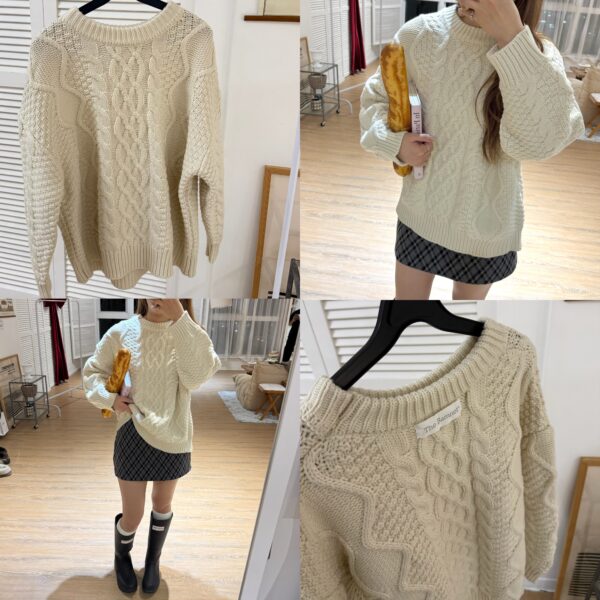 法式麻花反車標厚磅針織毛衣上衣