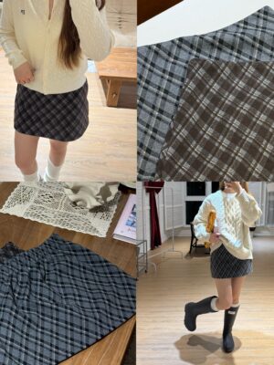 聖誕毛呢格紋後鬆緊短裙包裙！超顯瘦