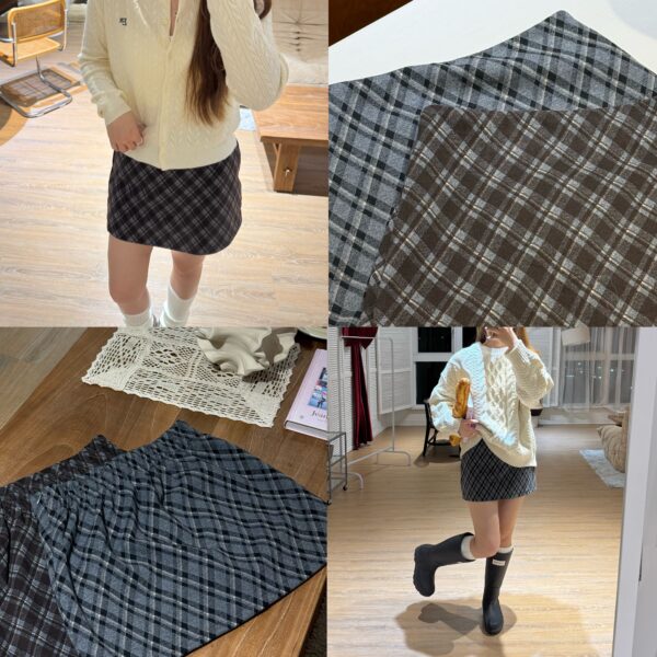 聖誕毛呢格紋後鬆緊短裙包裙！超顯瘦