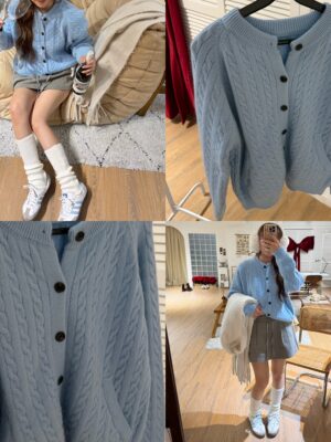 棉花糖麻花口袋針織毛衣外套