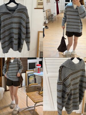 瑞士小鎮條紋翻領毛衣