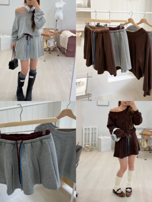 IMG_9302 Miu風撞色露肩平口韓系套裝 上衣+裙