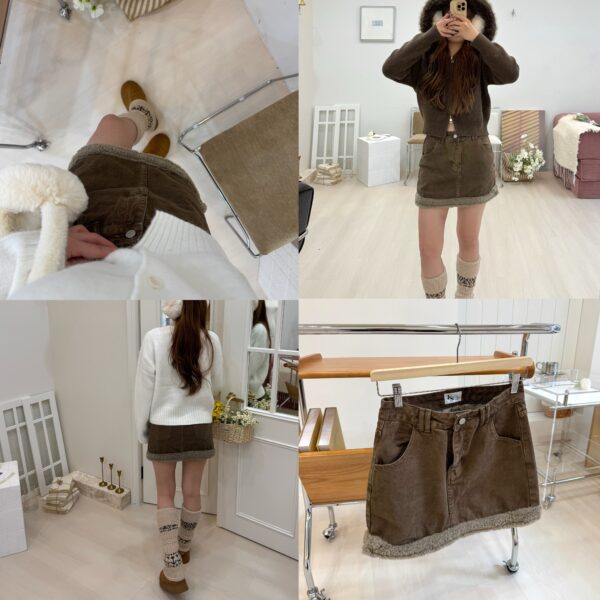 熊寶寶滾邊🐻拼接毛毛牛仔短裙