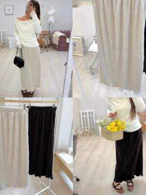 IMG_9307 波光樹枝紋韓系鬆緊捲邊長裙