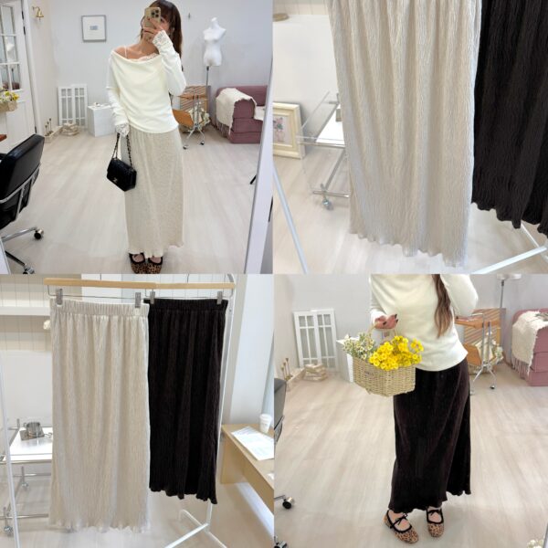 波光樹枝紋韓系鬆緊捲邊長裙