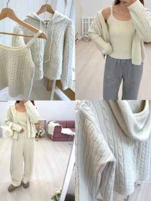 IMG_9309 兩件式韓系針織連帽麻花毛衣 背心+外套