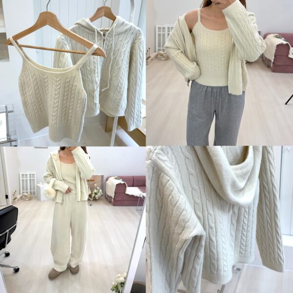 IMG_9309 兩件式韓系針織連帽麻花毛衣 背心+外套