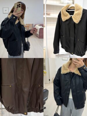 IMG_9312 拼接熊寶寶領 羽絨保暖霧面皮外套(內裡是羽絨呦)