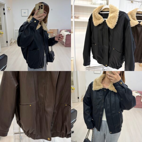 拼接熊寶寶領 羽絨保暖霧面皮外套(內裡是羽絨呦)