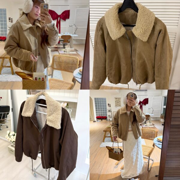 拼接羔羊毛超舒服軟麂皮保暖外套