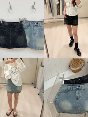 1323 studio-韓國歐膩辣妹基本素面牛仔窄裙迷你短裙