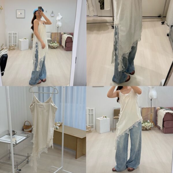 1323 studio-仙女🧚‍♀️渡假不規則蕾絲細肩可調上衣