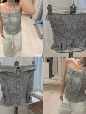 1323 studio-附綁帶平口韓系刷色全彈後鬆緊上衣 內防滑膠條