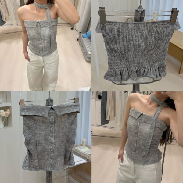 1323 studio-附綁帶平口韓系刷色全彈後鬆緊上衣 內防滑膠條