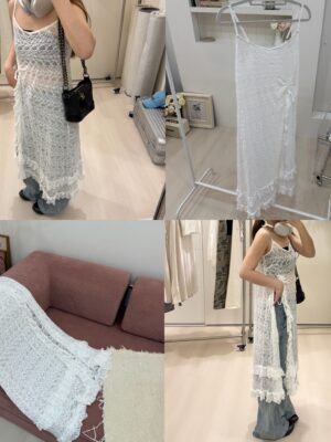 1323 studio-超美仙女開衩抽繩蕾絲細肩上衣洋裝