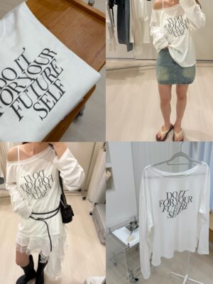 1323 studio-大領口性感斜肩竹節棉舒服微透英文字母Tee