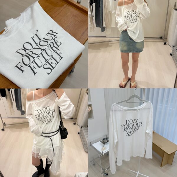 1323 studio-大領口性感斜肩竹節棉舒服微透英文字母Tee