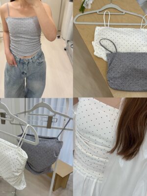 1323 studio-復古點點bra top固定罩杯細肩平口背心