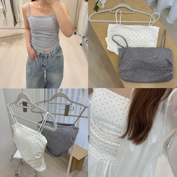 1323 studio-復古點點bra top固定罩杯細肩平口背心