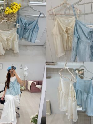 1323 studio-自訂款暖陽 光澤水波細肩綁帶背心 肩帶可調