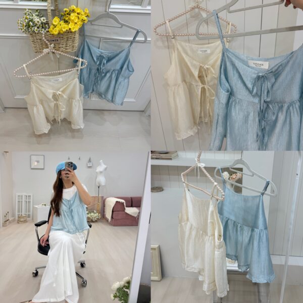 1323 studio-自訂款暖陽 光澤水波細肩綁帶背心 肩帶可調