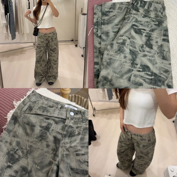 1323 studio-迷彩刷色必收水洗中低腰個性辣妹牛仔寬褲