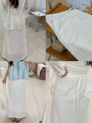 1323 studio-鬆緊綁帶顯瘦雙層涼感仙女長裙 梨型友好